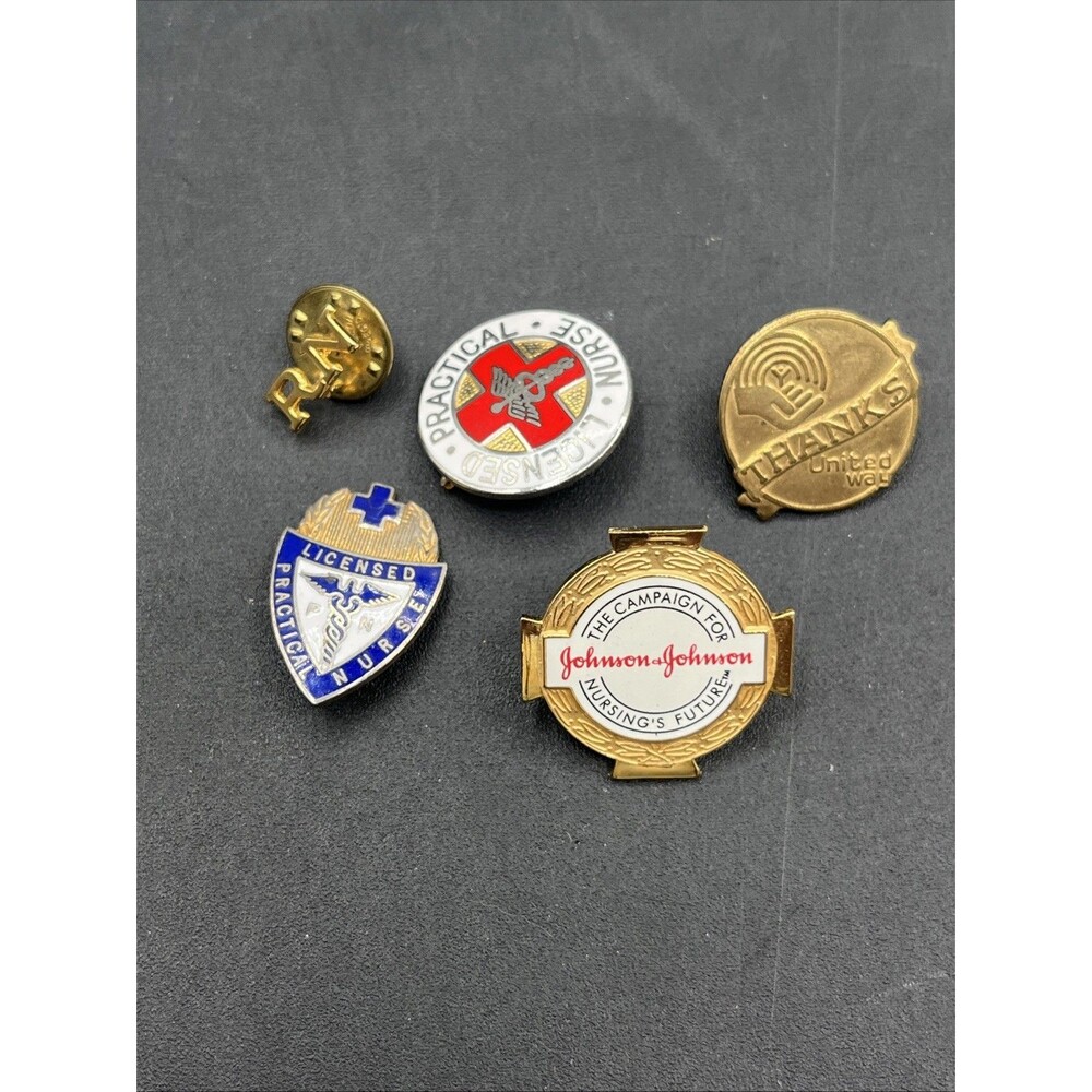 Vtg NURSE Lapel Pin LOT Of 5 Red Cross United Way, Nursing Insignia,RN, J&J